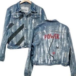 Wren + Glory Custom One of a Kind Made Hand Painted Power Denim Jacket